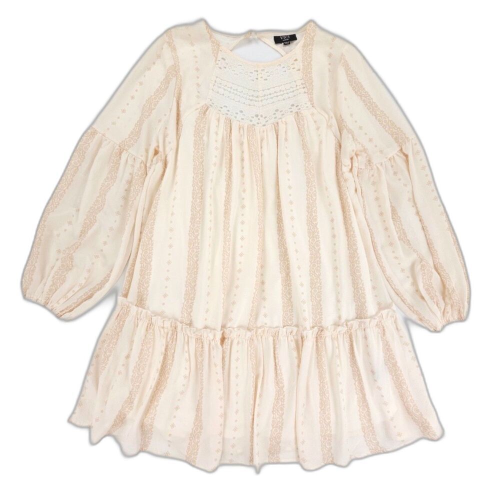 NEW Vici Babydoll Balloon Sleeve Mini Dress Cottagecore Peasant Boho Striped